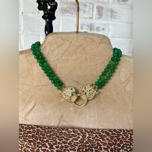 DOUBLE LEOPARD NATURAL STONE STATEMENT NECKLACE
